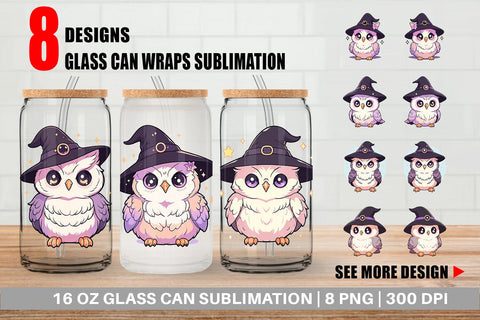Glass Can Cute Witchy Owl Halloween Sublimation artnoy 