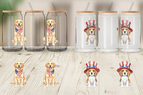 Glass Can Cutesy Patriotic Dogs and Cats Sublimation artnoy 