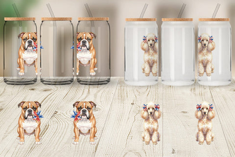 Glass Can Cutesy Patriotic Dogs and Cats Sublimation artnoy 