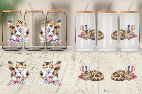 Glass Can Cutesy Patriotic Dogs and Cats Sublimation artnoy 