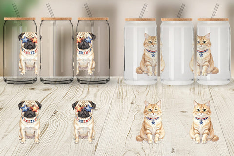 Glass Can Cutesy Patriotic Dogs and Cats Sublimation artnoy 