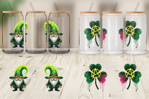 Glass Can Cyber-Shamrock Neon Punk St. Patrick's Watercolor Sublimation artnoy 