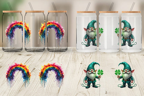 Glass Can Cyber-Shamrock Neon Punk St. Patrick's Watercolor Sublimation artnoy 