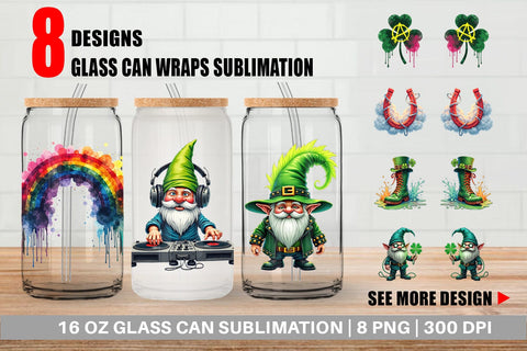 Glass Can Cyber-Shamrock Neon Punk St. Patrick's Watercolor Sublimation artnoy 