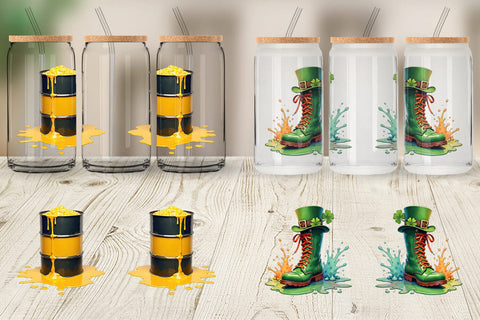 Glass Can Cyber-Shamrock Neon Punk St. Patrick's Watercolor Sublimation artnoy 