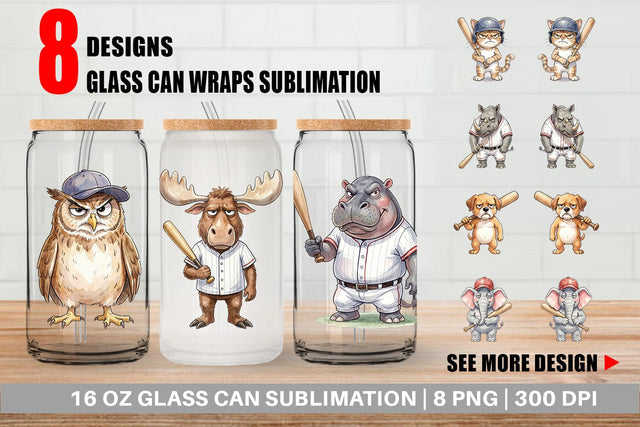 Glass Can Cynical Animal Slugger Watercolor Sublimation artnoy 