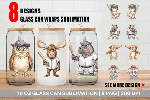 Glass Can Cynical Animal Slugger Watercolor Sublimation artnoy 