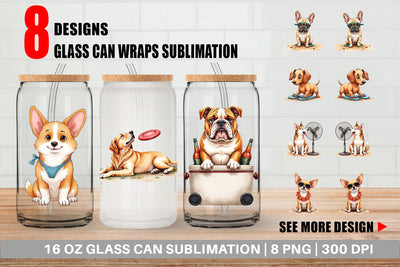 Glass Can Cynical Canines Hot Summer Watercolor Pack Sublimation artnoy 