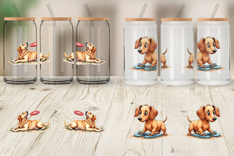 Glass Can Cynical Canines Hot Summer Watercolor Pack Sublimation artnoy 