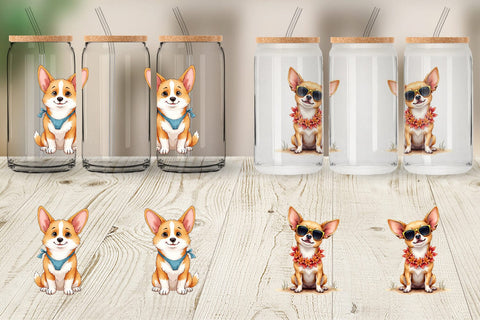 Glass Can Cynical Canines Hot Summer Watercolor Pack Sublimation artnoy 