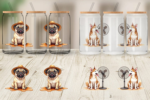 Glass Can Cynical Canines Hot Summer Watercolor Pack Sublimation artnoy 