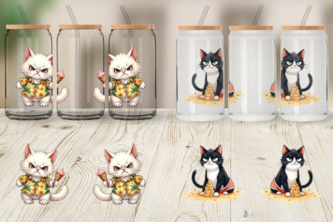 Glass Can Cynical Summer Cats Watercolor Sublimation artnoy 