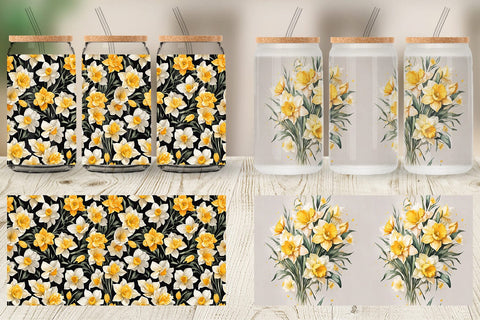 Glass Can Daffodil Pattern Sublimation artnoy 