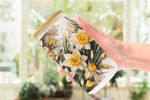 Glass Can Daffodil Pattern Sublimation artnoy 