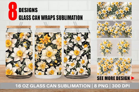 Glass Can Daffodil Pattern Sublimation artnoy 