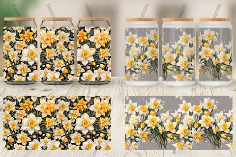 Glass Can Daffodil Pattern Sublimation artnoy 