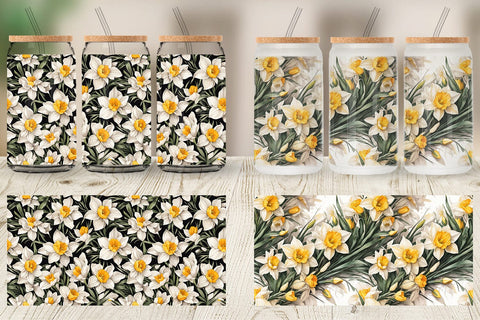 Glass Can Daffodil Pattern Sublimation artnoy 