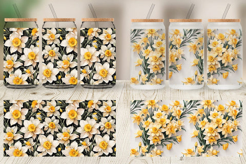 Glass Can Daffodil Pattern Sublimation artnoy 