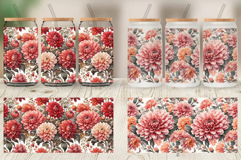 Glass Can Dahlia Pattern Sublimation artnoy 