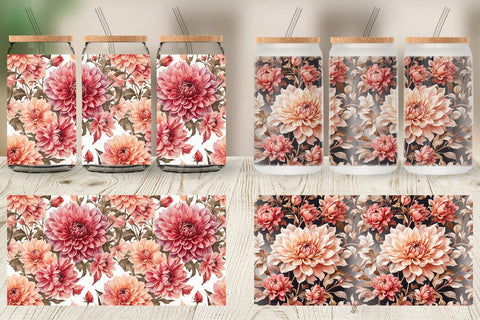Glass Can Dahlia Pattern Sublimation artnoy 