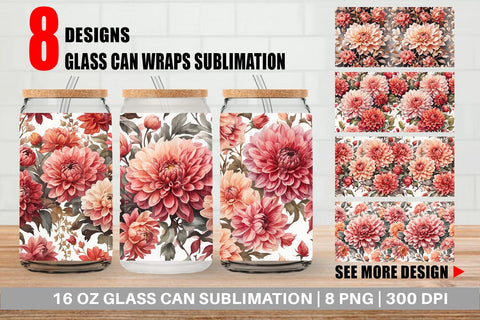 Glass Can Dahlia Pattern Sublimation artnoy 
