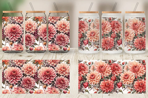 Glass Can Dahlia Pattern Sublimation artnoy 