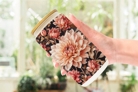 Glass Can Dahlia Pattern Sublimation artnoy 