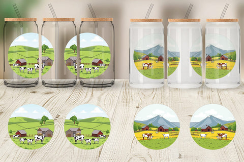Glass Can Dairy Farm Scene Sublimation artnoy 