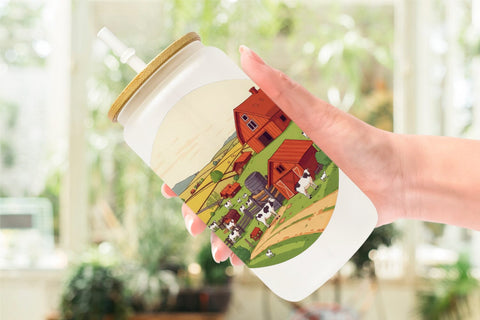 Glass Can Dairy Farm Scene Sublimation artnoy 