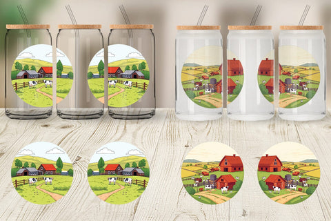 Glass Can Dairy Farm Scene Sublimation artnoy 