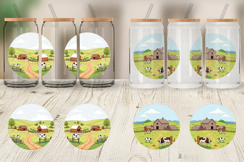 Glass Can Dairy Farm Scene Sublimation artnoy 
