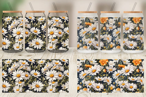 Glass Can Daisies Pattern Sublimation artnoy 