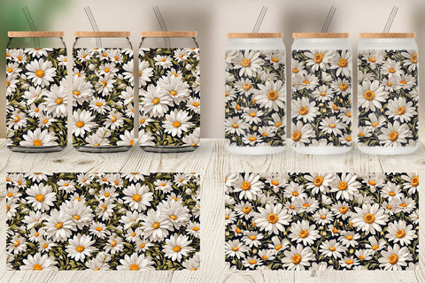 Glass Can Daisies Pattern Sublimation artnoy 