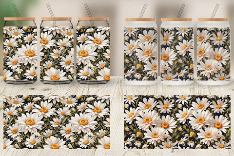 Glass Can Daisies Pattern Sublimation artnoy 