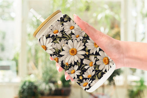 Glass Can Daisies Pattern Sublimation artnoy 