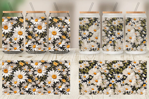 Glass Can Daisies Pattern Sublimation artnoy 