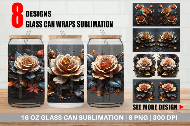 Glass Can Dark Rose flower Sublimation artnoy 