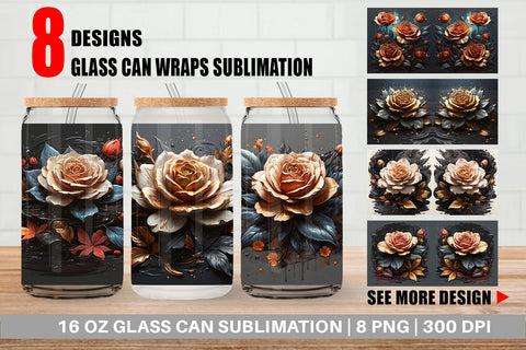 Glass Can Dark Rose flower Sublimation artnoy 