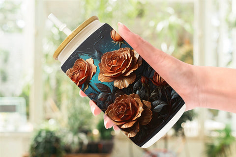 Glass Can Dark Rose flower Sublimation artnoy 