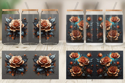 Glass Can Dark Rose flower Sublimation artnoy 