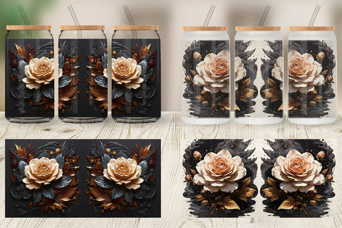 Glass Can Dark Rose flower Sublimation artnoy 