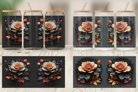 Glass Can Dark Rose flower Sublimation artnoy 