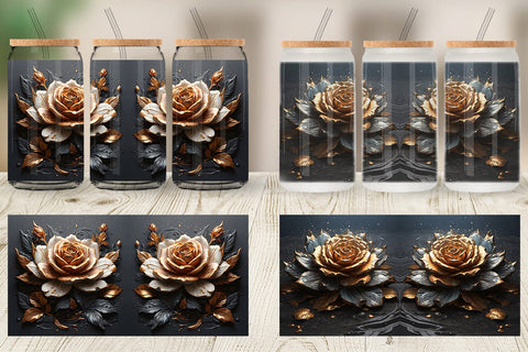 Glass Can Dark Rose flower Sublimation artnoy 