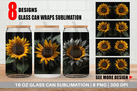 Glass Can Dark Sunflower Sublimation artnoy 