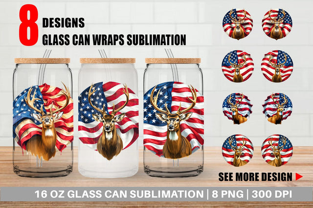 Glass Can Deer 4th of July Sublimation artnoy 