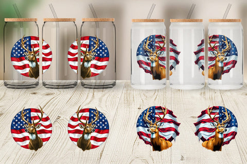 Glass Can Deer 4th of July Sublimation artnoy 
