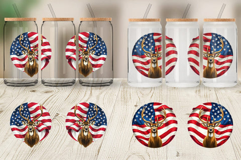 Glass Can Deer 4th of July Sublimation artnoy 