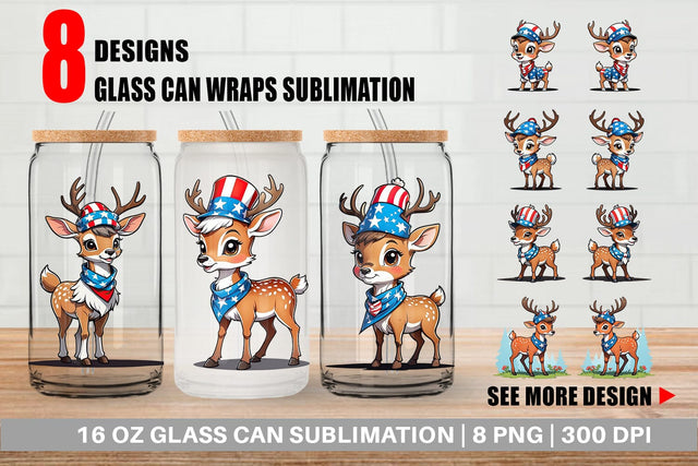 Glass Can Deer 4th of July Sublimation artnoy 