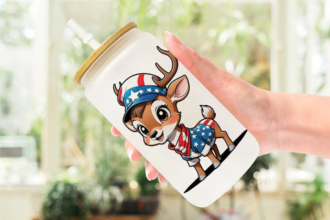 Glass Can Deer 4th of July Sublimation artnoy 