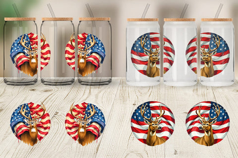 Glass Can Deer 4th of July Sublimation artnoy 